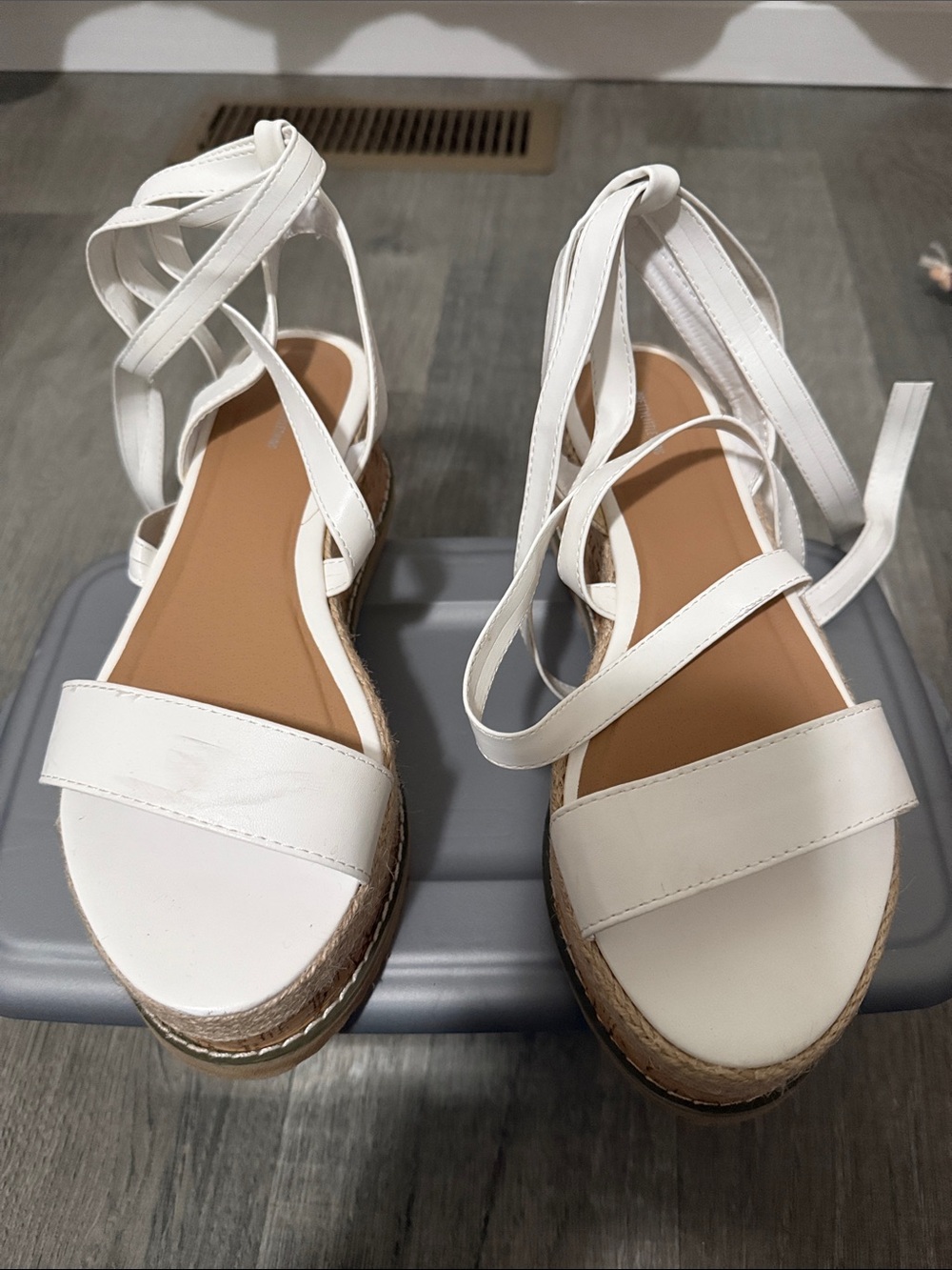 PrettyLittleThing White Lace-Up Espadrille Sandals